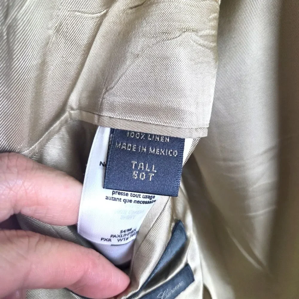 Men's Eddie Bauer 100% Belgian Linen Two Button Beige Blazer Sportscoat Size 50T
